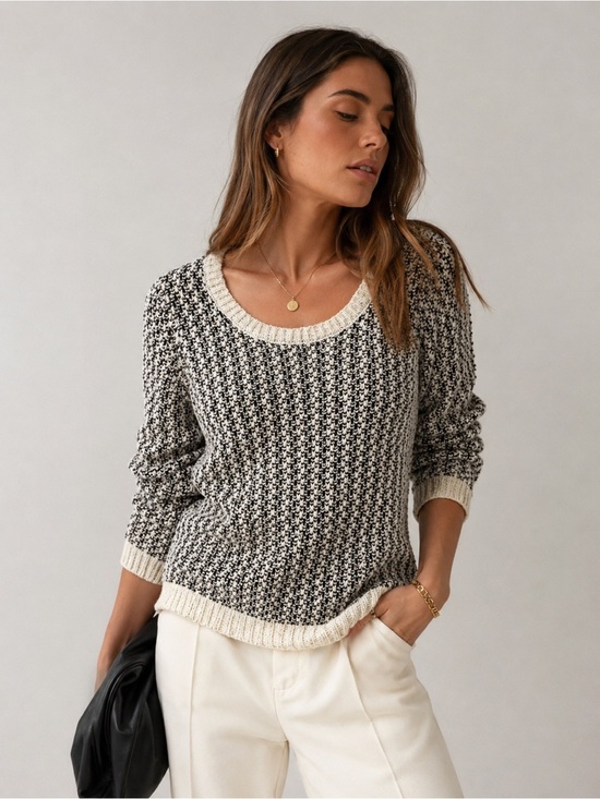 fab'rik Sweaters - Jack by Fab'rik & Cream and black Sweater scoop neck, pullover size L. Cotton